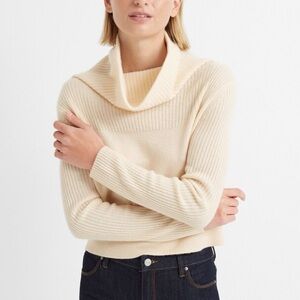 Club Monaco Cropped Cashmere Cowl Neck Ribbed Sweater Size XS Cream Color